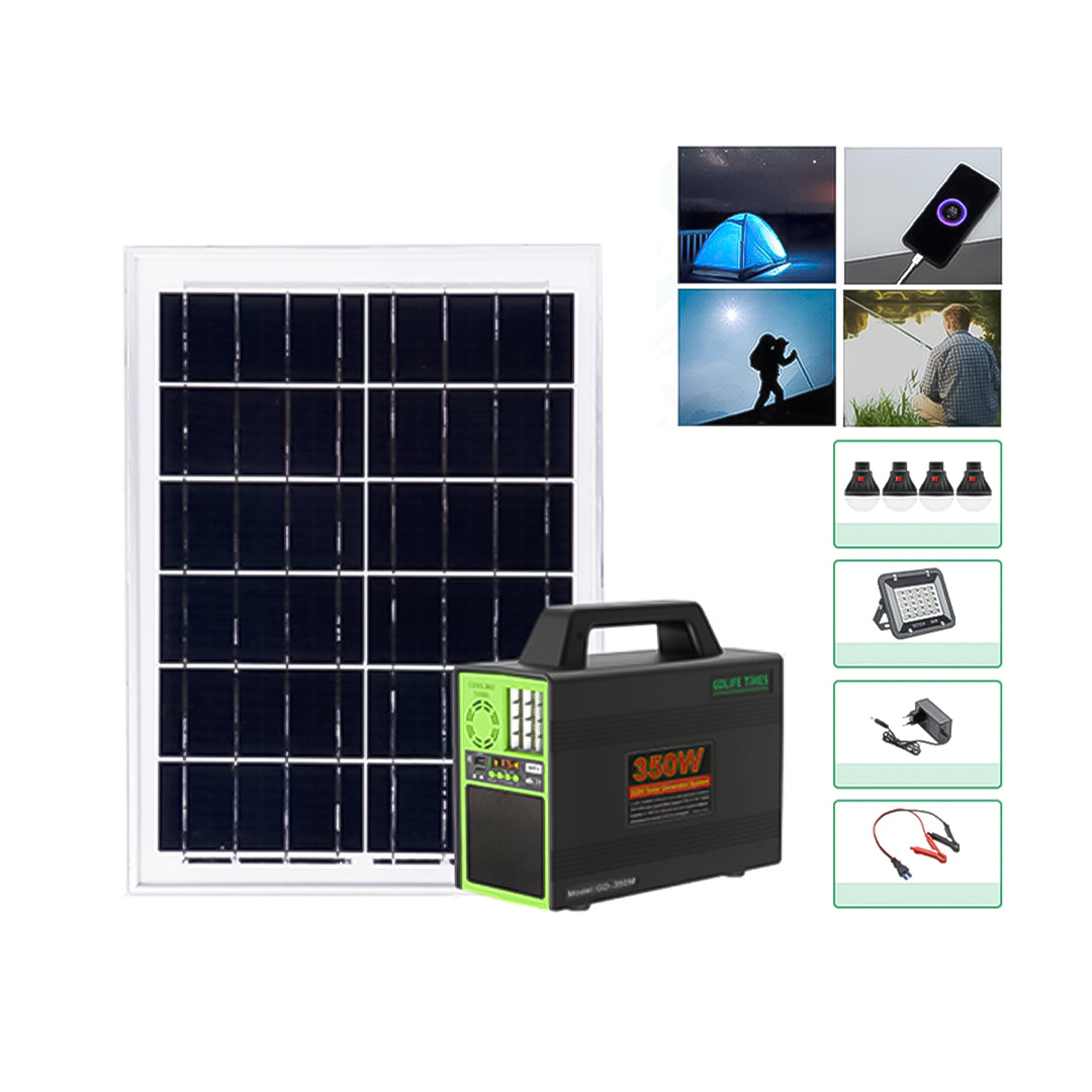 ESTACION DE PODER CASERA GD-350W 220V PANEL SOLAR Y ACCESORIOS
