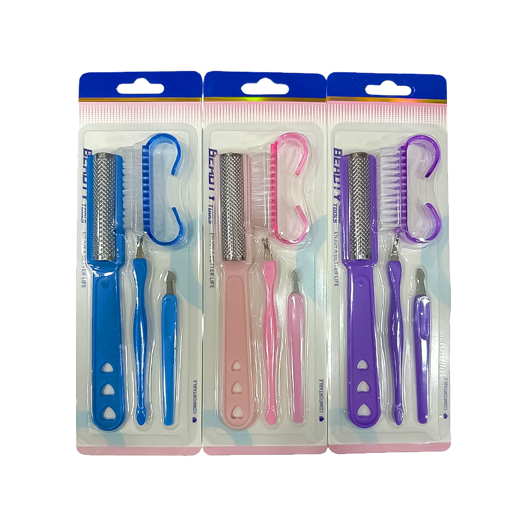 SET DE UÑAS LIMA CALLOS + CEPILLO DE UÑAS + REMOVEDOR DE CUTÍCULA + CORTACUTÍCUL