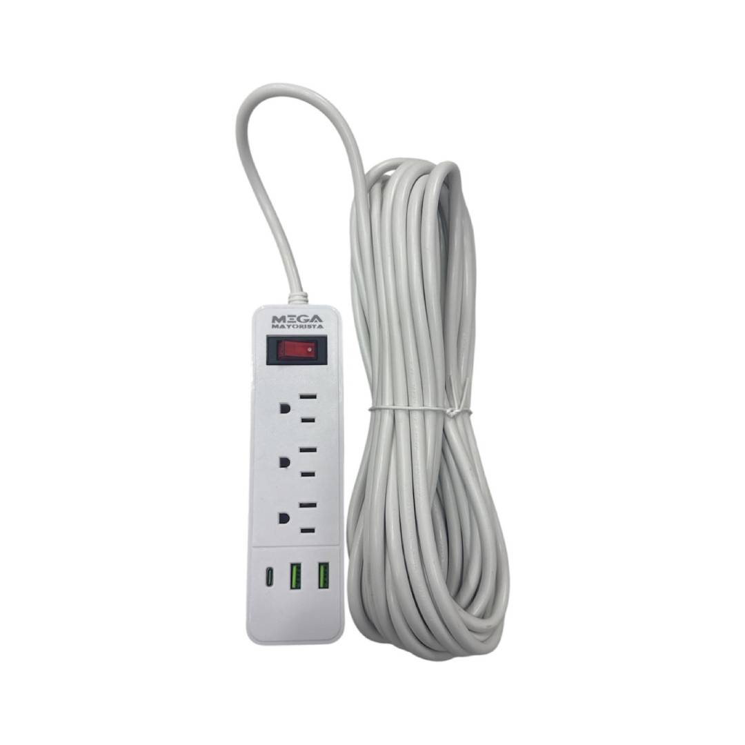 REGLETA GENERAL (ROJO) 3 TOMAS 110V - 2 USB - 1USB C