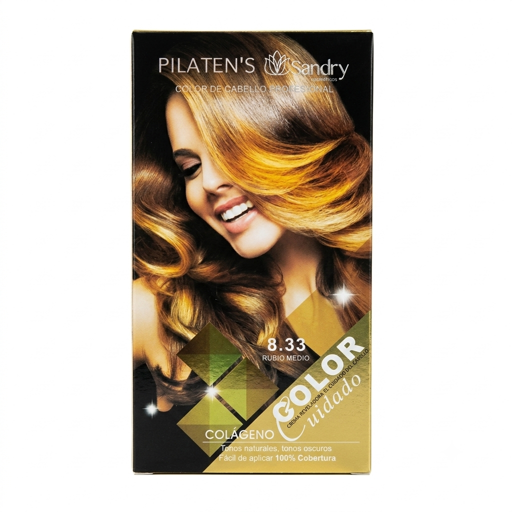 TINTE DE CABELLO GRANDE PILATEN PROFESIONAL TONO "RUBIO MEDIO" + ACCESORIOS X UND