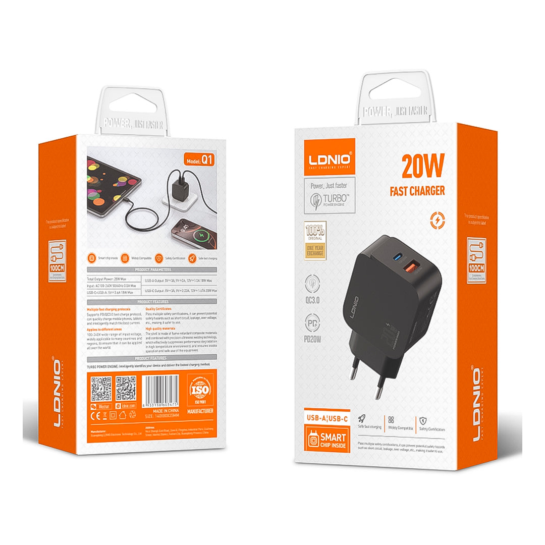 CARGADOR DOBLE TIPO USB Y TIPO C 20W