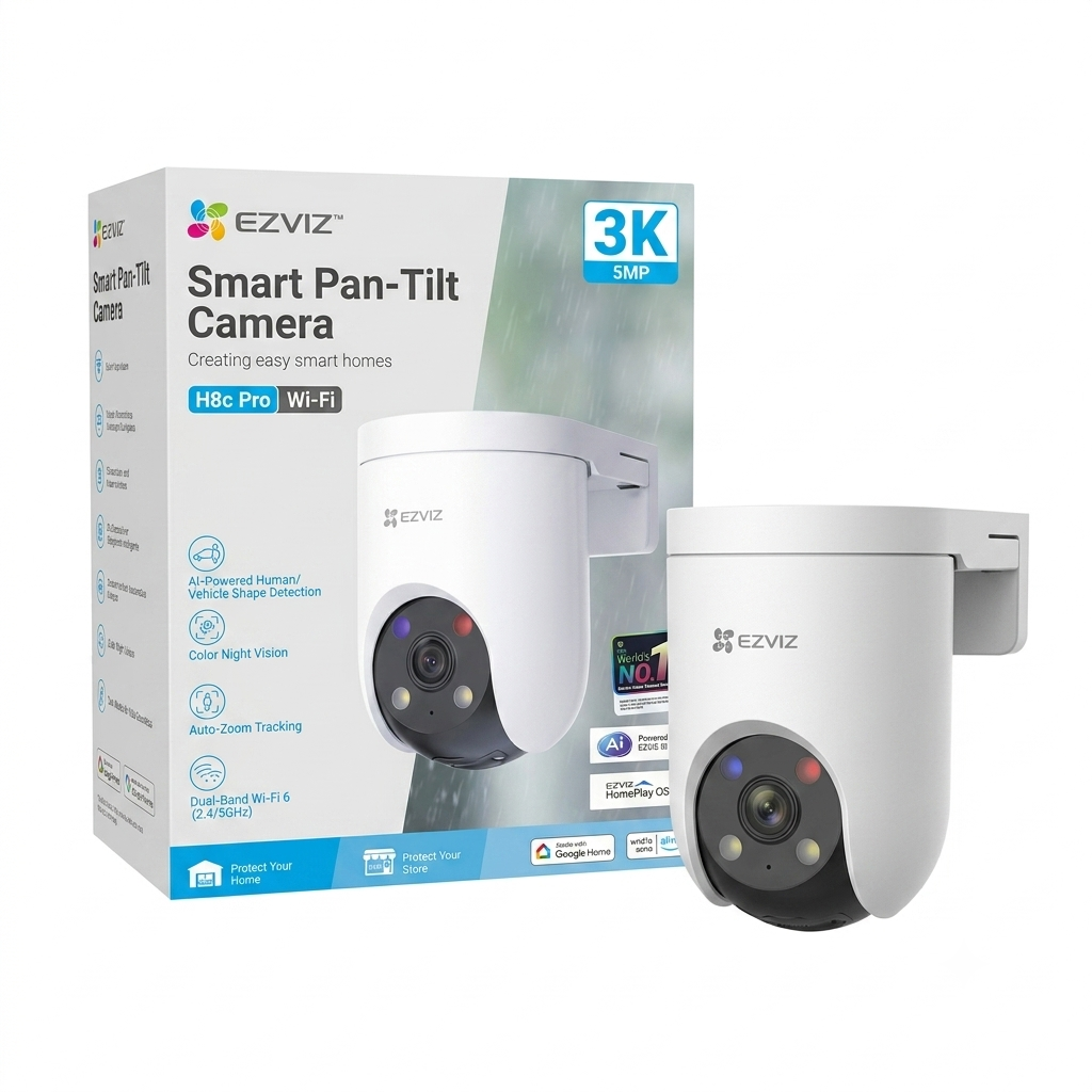 CAMARA EZVIZ H8C PRO 3K IMPERMEABLE IP65 CON LUZ ESTROBO ROJA Y AZUL
