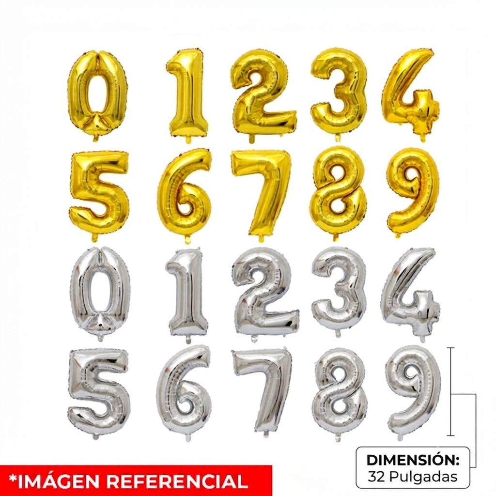 PAQUETE DE GLOBOS DE NÚMEROS INFLABLES 32 PULGADAS 10U