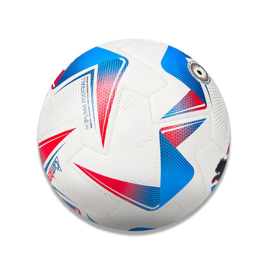 BALON FUTBOL BLANCO CON TRAZOS AZUL Y ROJO