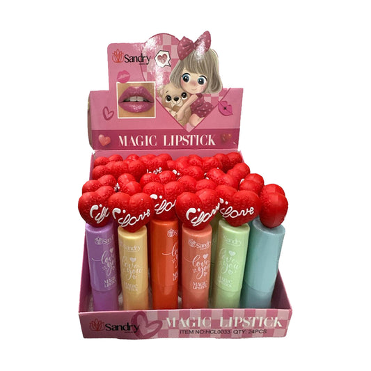 LABIAL MÁGICO SANDRY CORAZÓN ROJO PLÁSTICA CAUCHO COLORES SURTIDOS