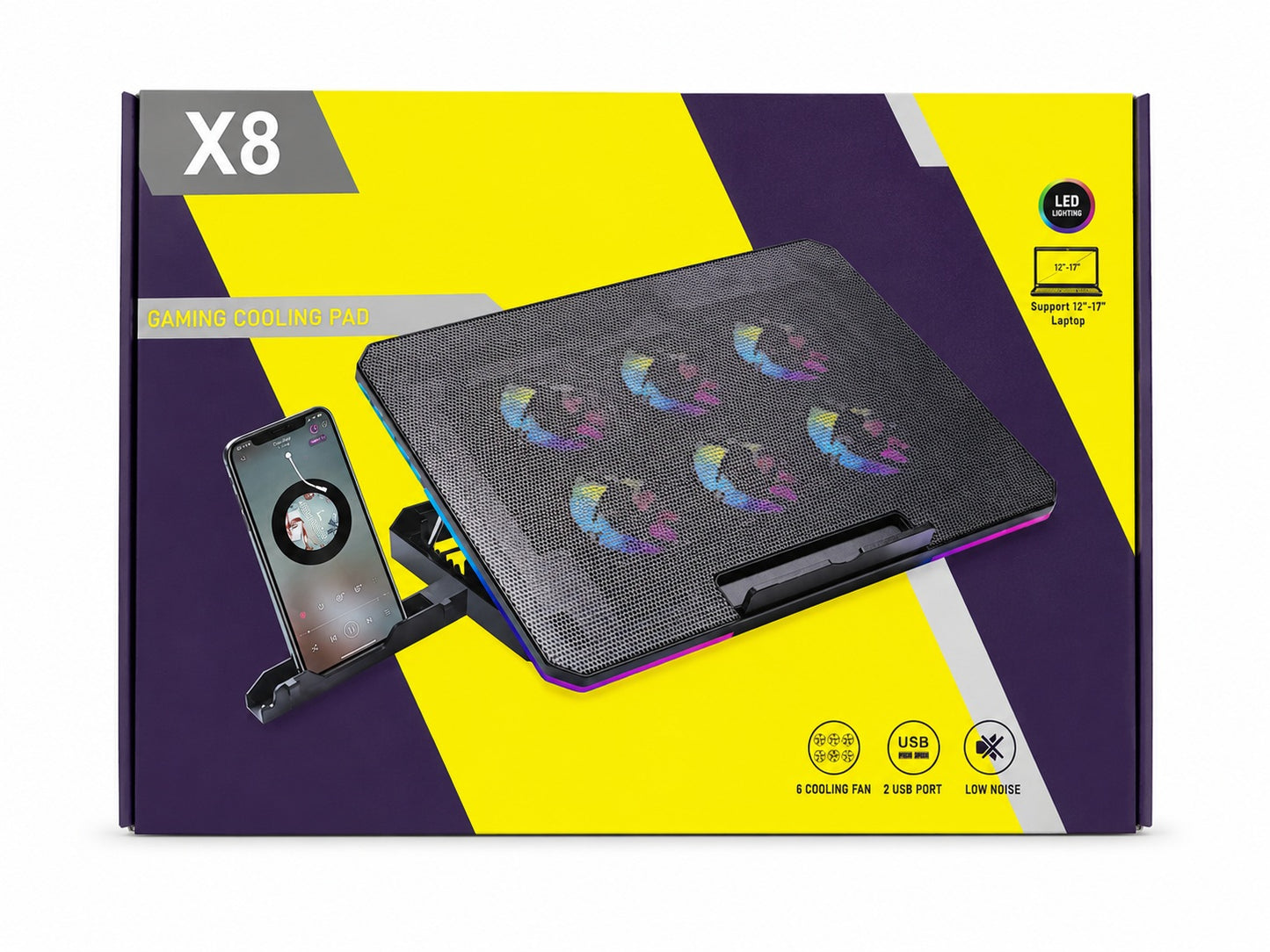COOLER 6 VENTILADORES PARA LAPTOP X8 CON HOLDER