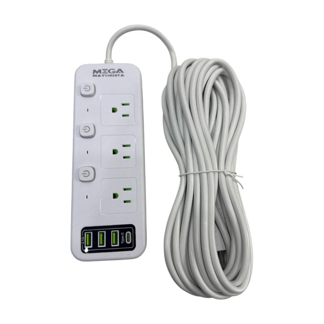 REGLETA INDEPENDIENTE 3 TOMAS 110V - 3 USB - 1USB C