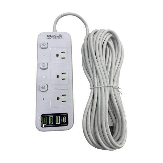 REGLETA INDEPENDIENTE 3 TOMAS 110V - 3 USB - 1USB C