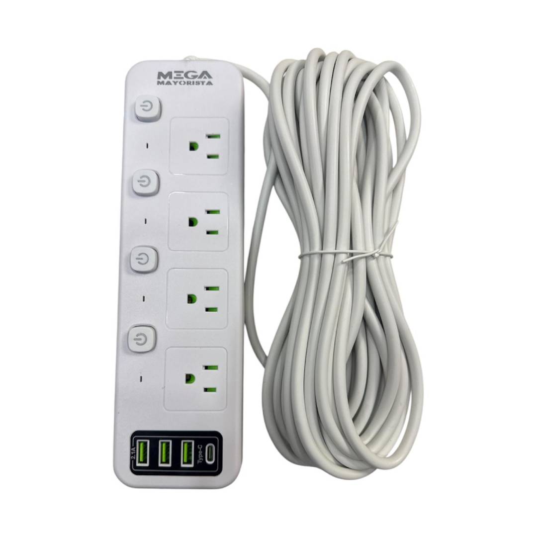 REGLETA INDEPENDIENTE 4 TOMAS 110V - 3 USB - 1USB C