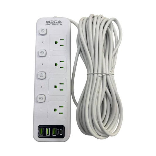 REGLETA INDEPENDIENTE 4 TOMAS 110V - 3 USB - 1USB C