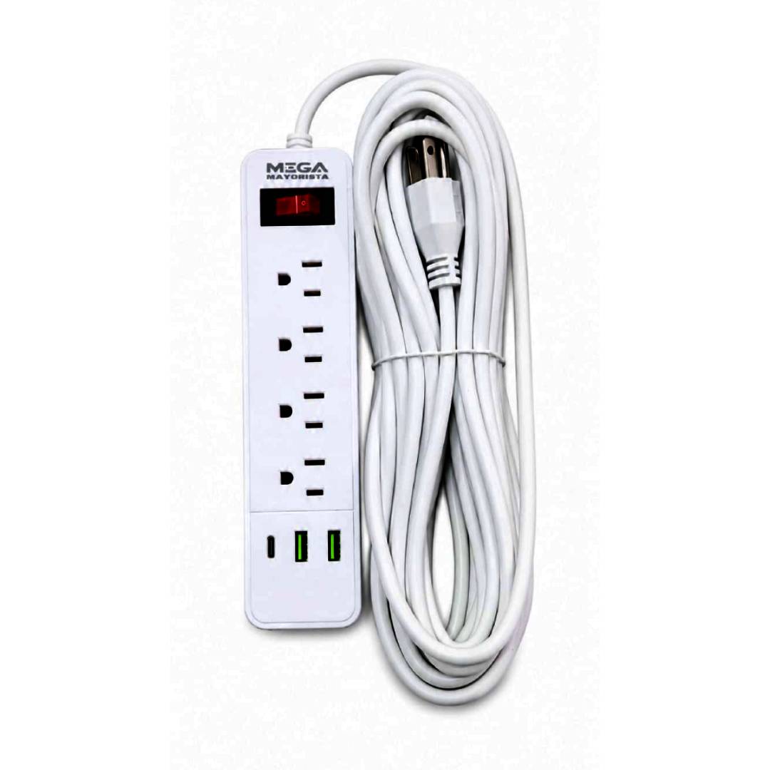 REGLETA GENERAL (ROJO) 4 TOMAS 110V - 2 USB - 1USB C