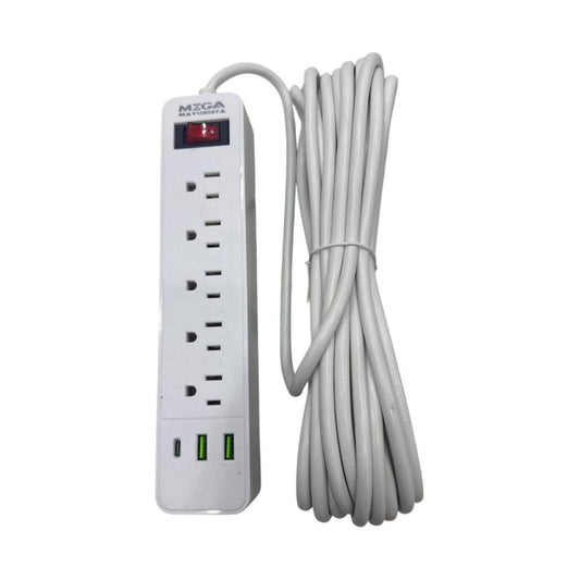 REGLETA GENERAL (ROJO) 5 TOMAS 110V - 2 USB - 1USB C