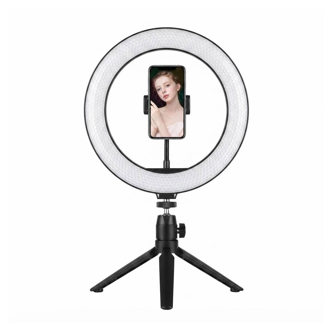 ARO DE LUZ 10 PULGADA BLANCA CON BASE TRIPODE CORTA