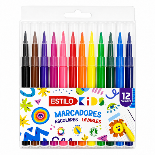 MARCADOR ESTILO KIDS 12 COLORES ESCOLAR