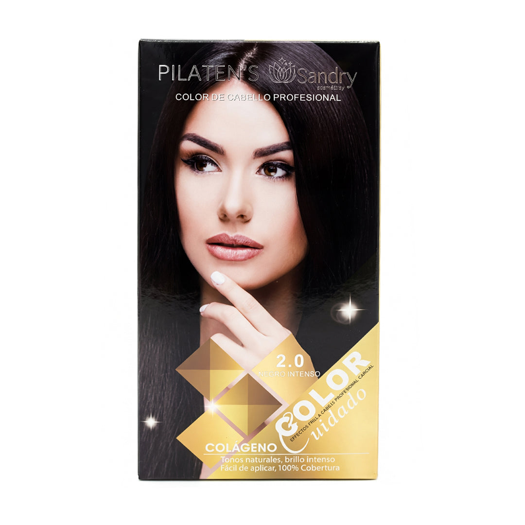2.0 TINTE DE CABELLO GRANDE PILATEN PROFESIONAL TONO "NEGRO INTENSO" + ACCESORIOS