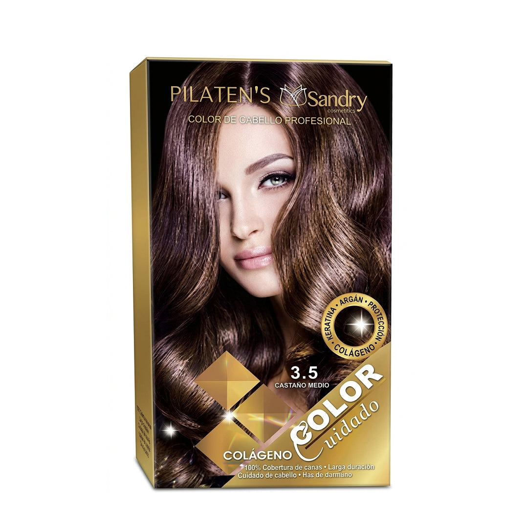 3.5 TINTE DE CABELLO GRANDE PILATEN PROFESIONAL TONO "CASTAÑO CLARO" + ACCESORIOS