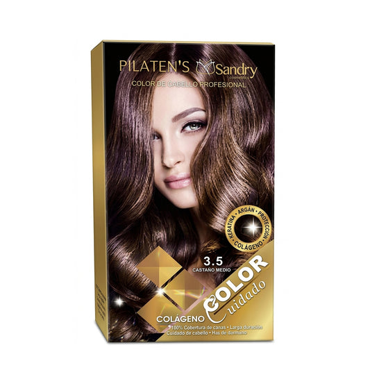3.5 TINTE DE CABELLO GRANDE PILATEN PROFESIONAL TONO "CASTAÑO CLARO" + ACCESORIOS