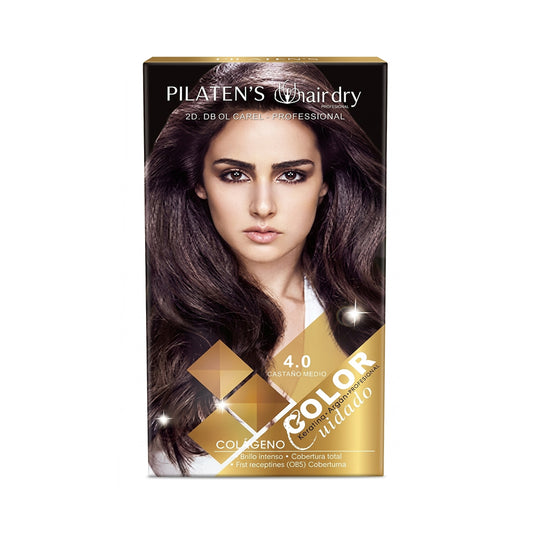 4.0 TINTE DE CABELLO GRANDE PILATEN PROFESIONAL TONO "CASTAÑO MEDIO" + ACCESORIOS