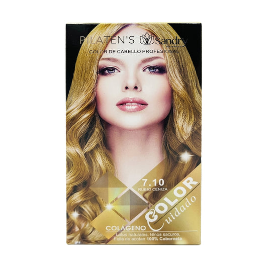 7.10 TINTE DE CABELLO GRANDE PILATEN PROFESIONAL TONO "RUBIO CENIZA" + ACCESORIOS