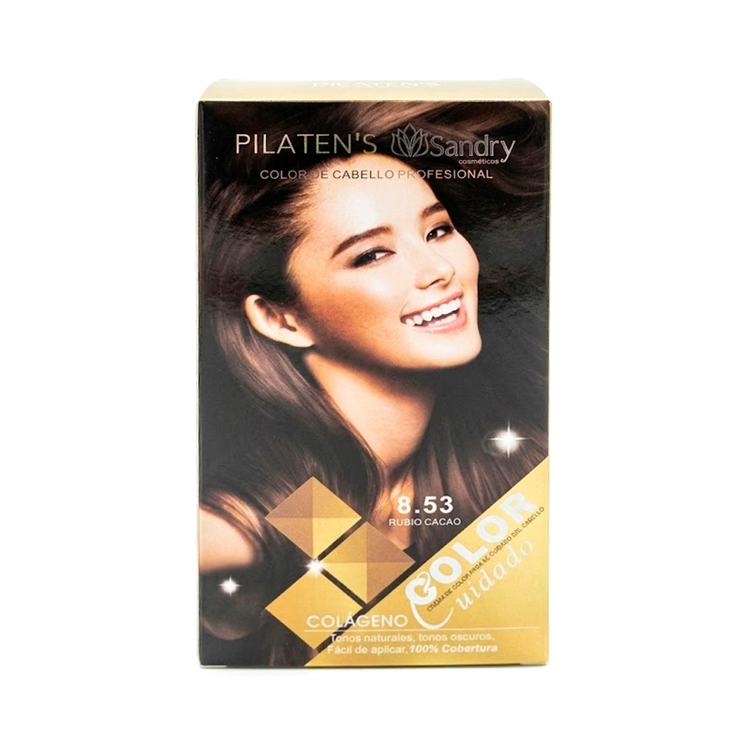 8.53 TINTE DE CABELLO GRANDE PILATEN PROFESIONAL TONO "RUBIO CACAO" + ACCESORIOS