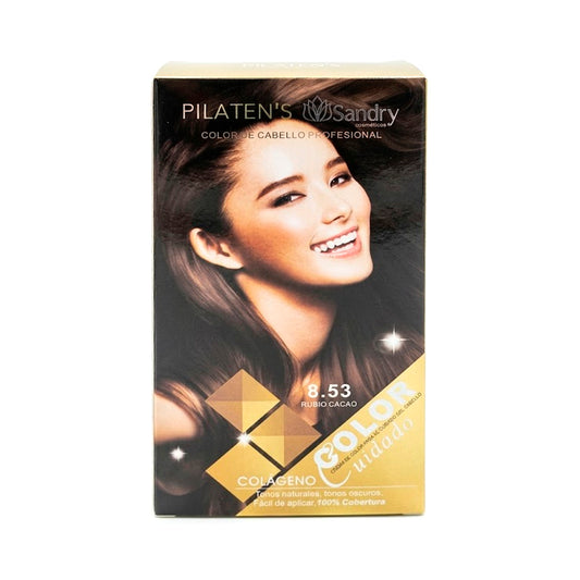 8.53 TINTE DE CABELLO GRANDE PILATEN PROFESIONAL TONO "RUBIO CACAO" + ACCESORIOS