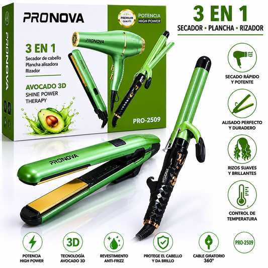 KIT SECADORA, PLANCHA, RIZADORA PRO NOVA PRO-2509
