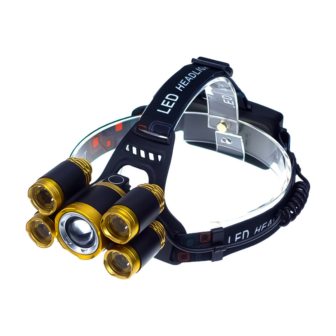 LINTERNA DE CABEZA RECARGABLE 5 LUCES PUERTO V8